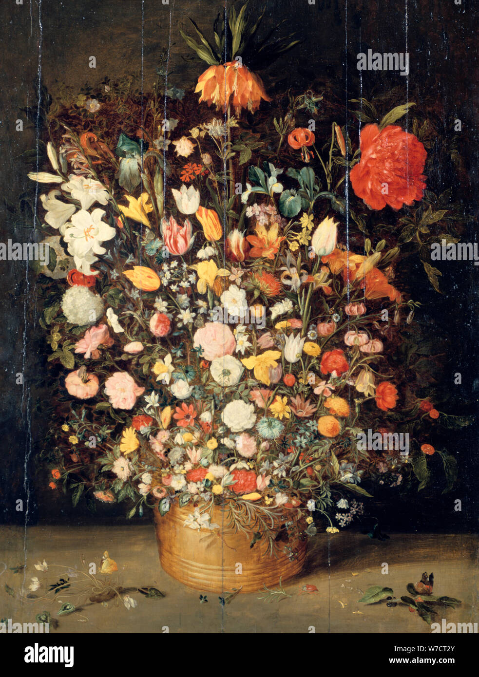"Bouquet di fiori in un vaso di legno", 1603. Artista: Jan Brueghel il Vecchio Foto Stock