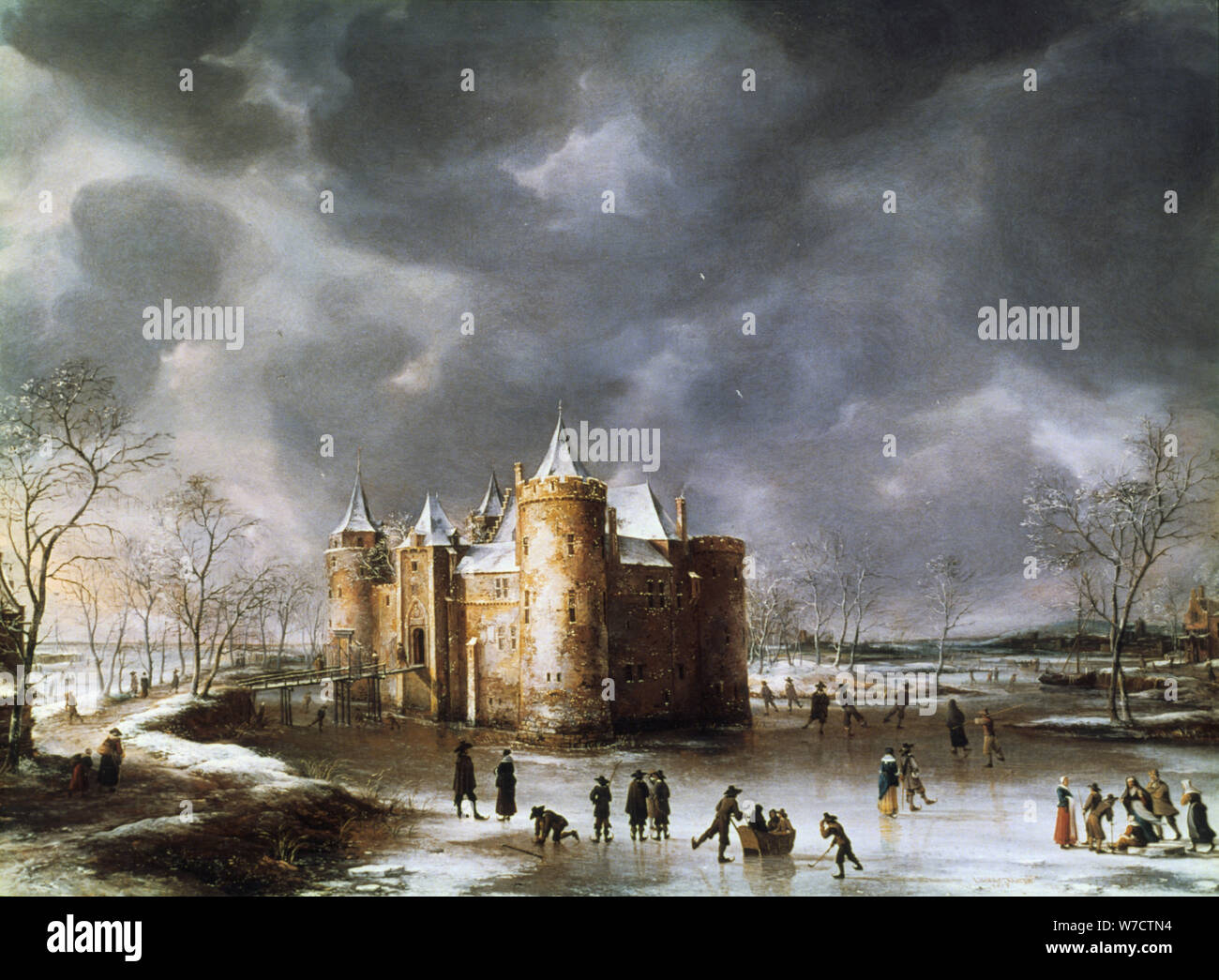 'Il castello di Muiden in inverno", 1658. Creatore: Jan Abrahamsz Beerstraten. Foto Stock