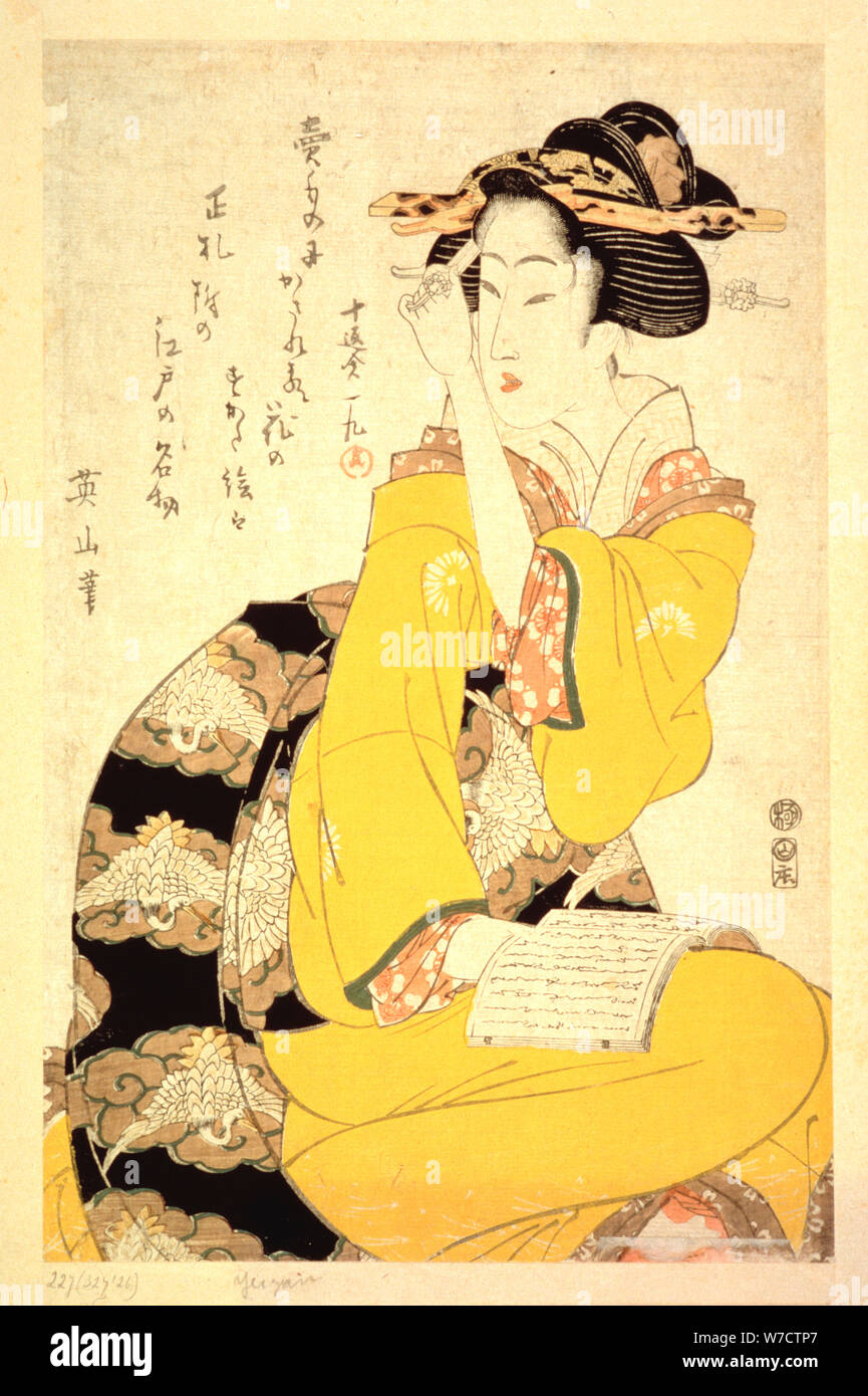 "Una Geisha leggendo un libro", XIX secolo. Artista: Eizan Kikukawa Foto Stock