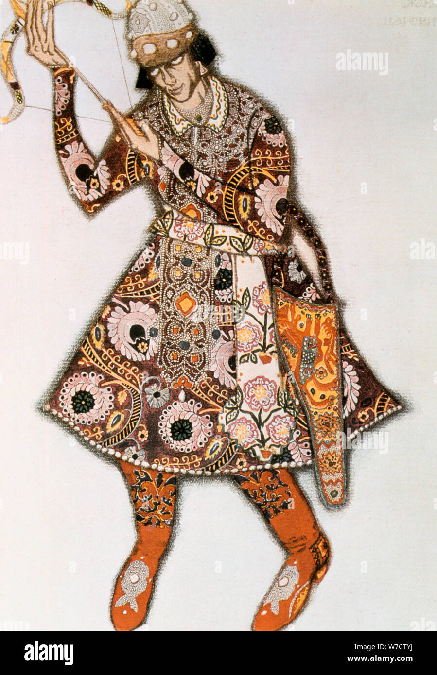 Disegno di costumi per un balletto di Igor Stravinsky, 1913. Artista: Leon Bakst Foto Stock