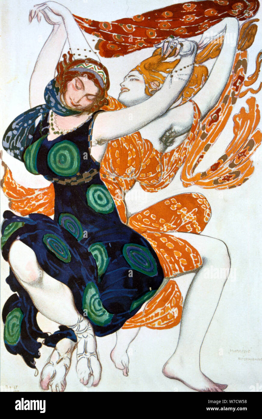 "Due Bacchantes', Costume Design per un Ballets Russes produzione di Tcherepnin's Narcisse, 1911. Artista: Leon Bakst Foto Stock