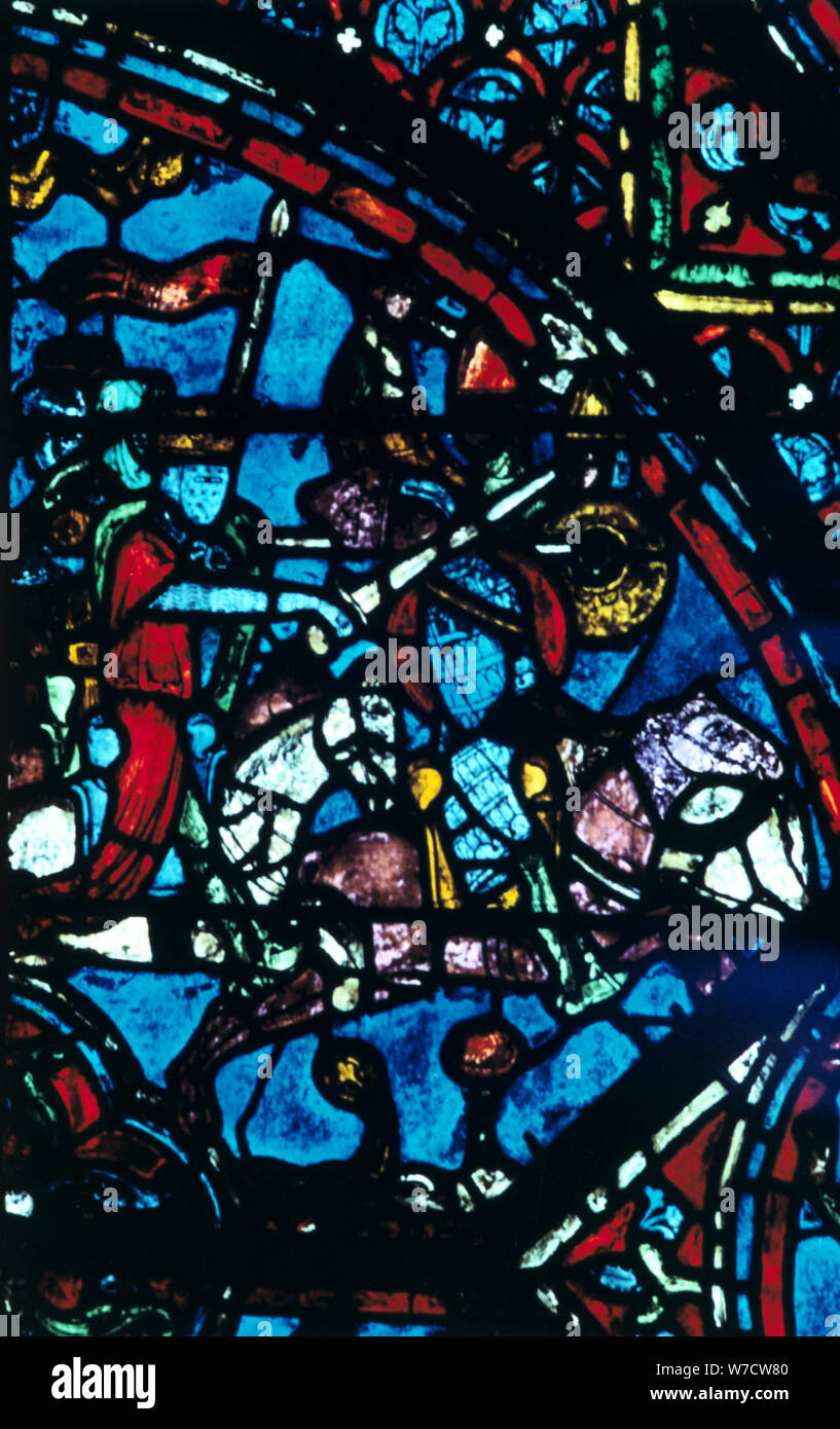 Carlo Magno battaglie dei Saraceni, vetrate, la cattedrale di Chartres, Francia, c1225. Artista: sconosciuto Foto Stock