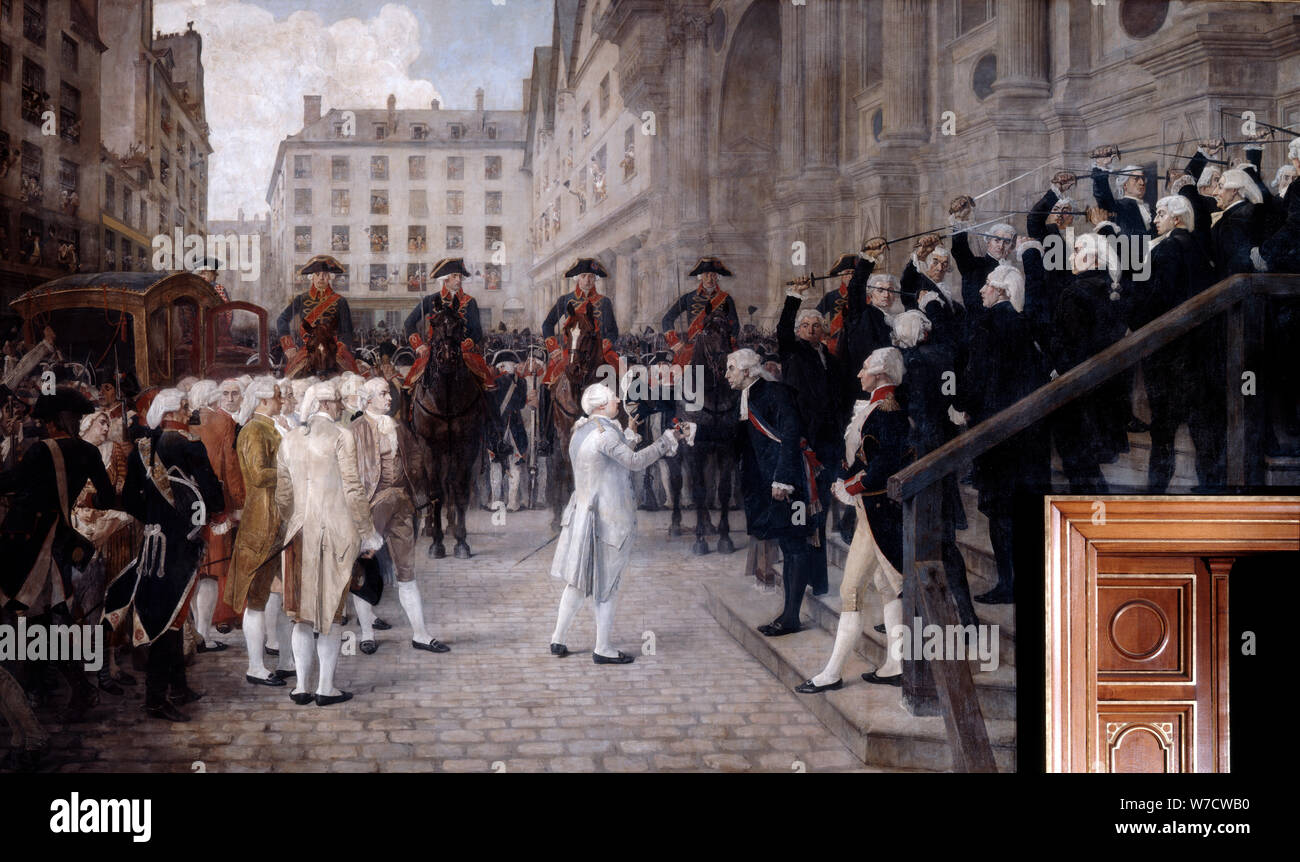 Louis XVI ricevuto dal nuovo sindaco di Parigi, 17 luglio 1789, (19th/inizio del XX secolo). Artista: Jean-Paul Laurens Foto Stock