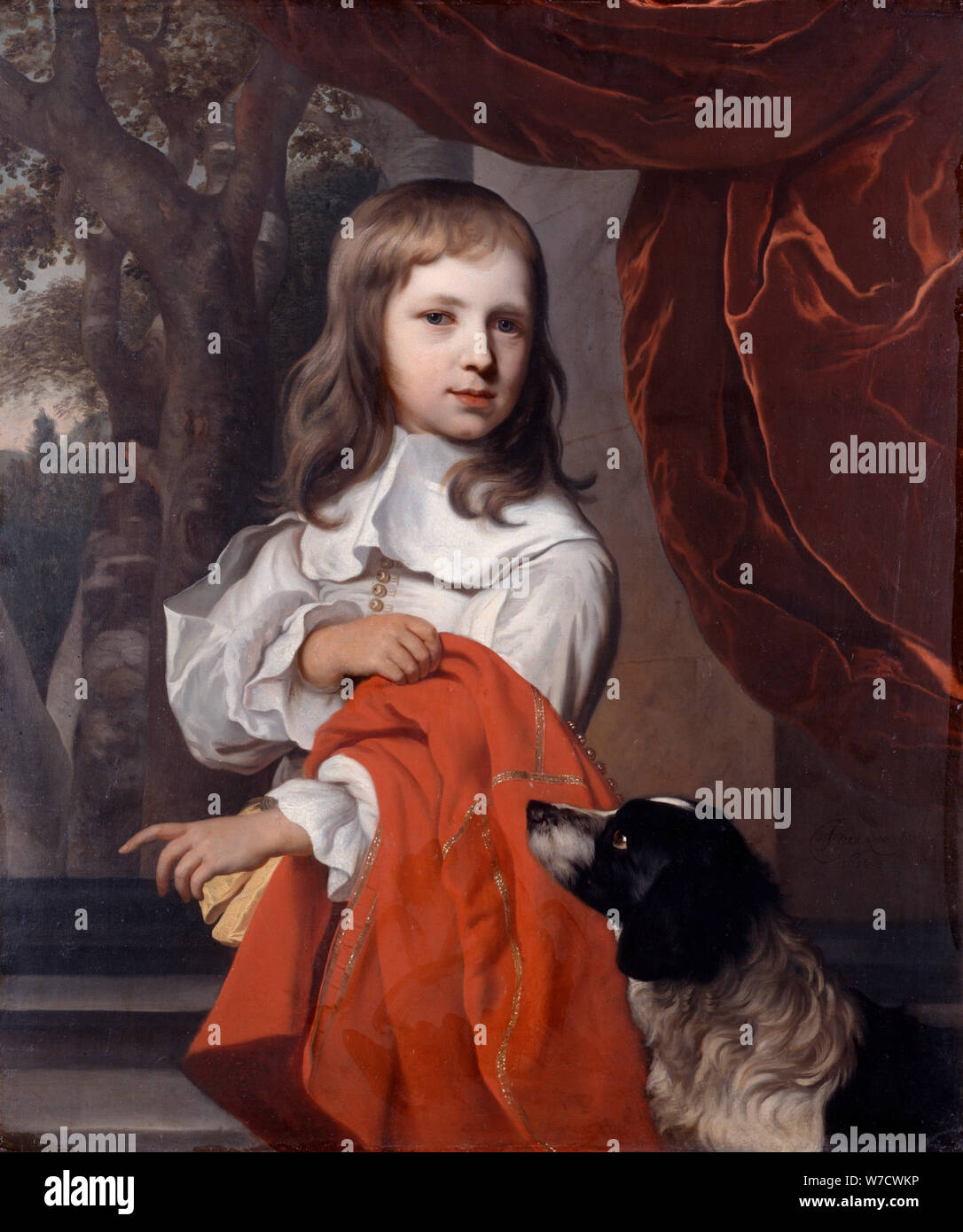 " Ritratto di una giovane ragazzo con un cane", 1658. Artista: Jacob Van Loo Foto Stock