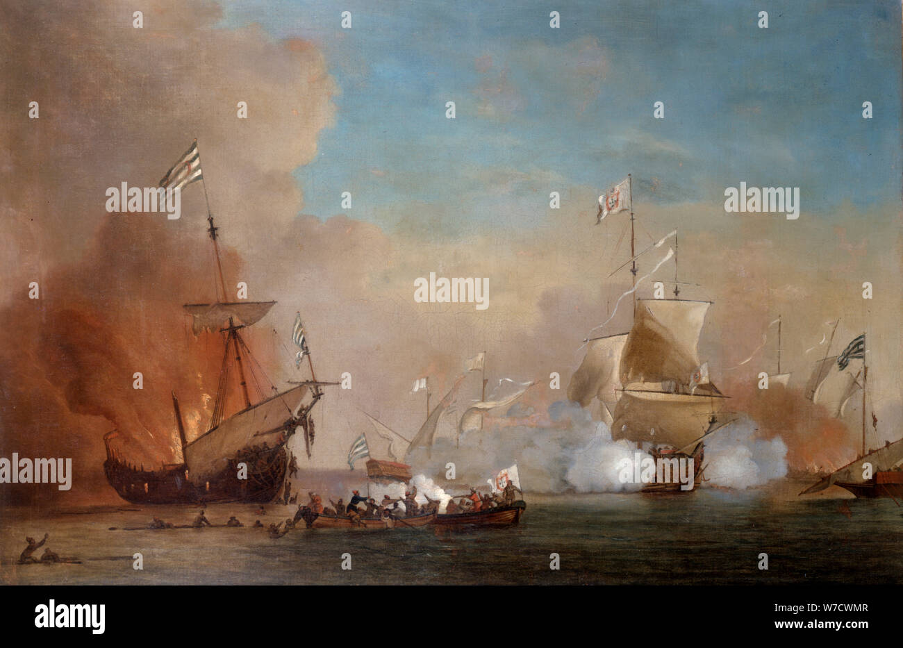 "Pirati attaccano un Navy Ship", secolo XVII. Artista: Willem van de Velde il giovane Foto Stock