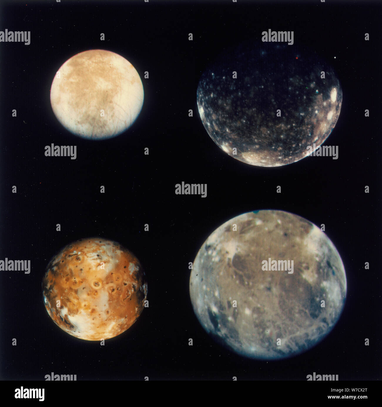 Quattro lune di Giove, Io, Europa, Ganimede e Callisto, 1979. Artista: sconosciuto Foto Stock