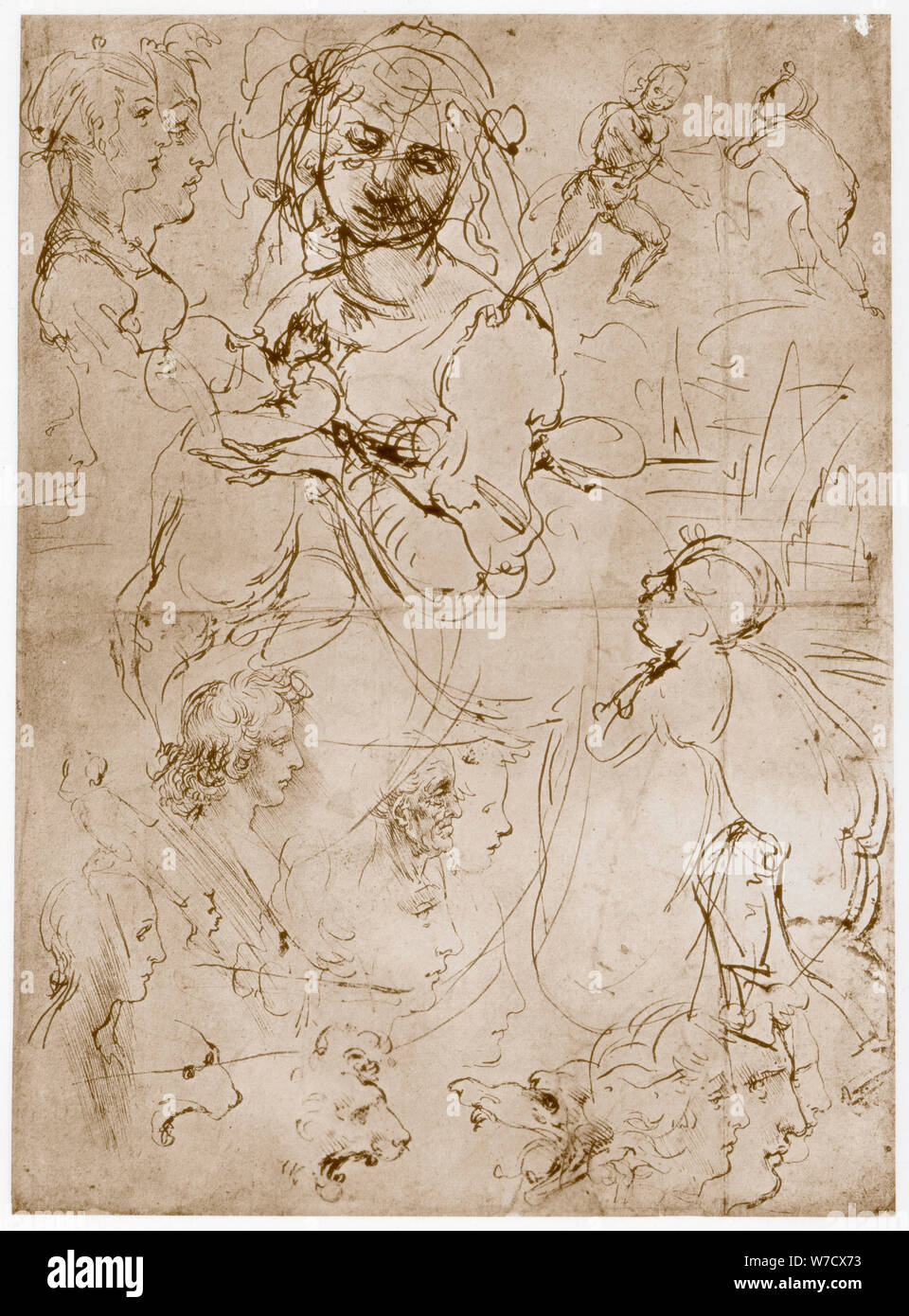 'Inginocchiate Madonna con il Bambino e San Giovanni", 1478-1480. Artista: Leonardo da Vinci Foto Stock