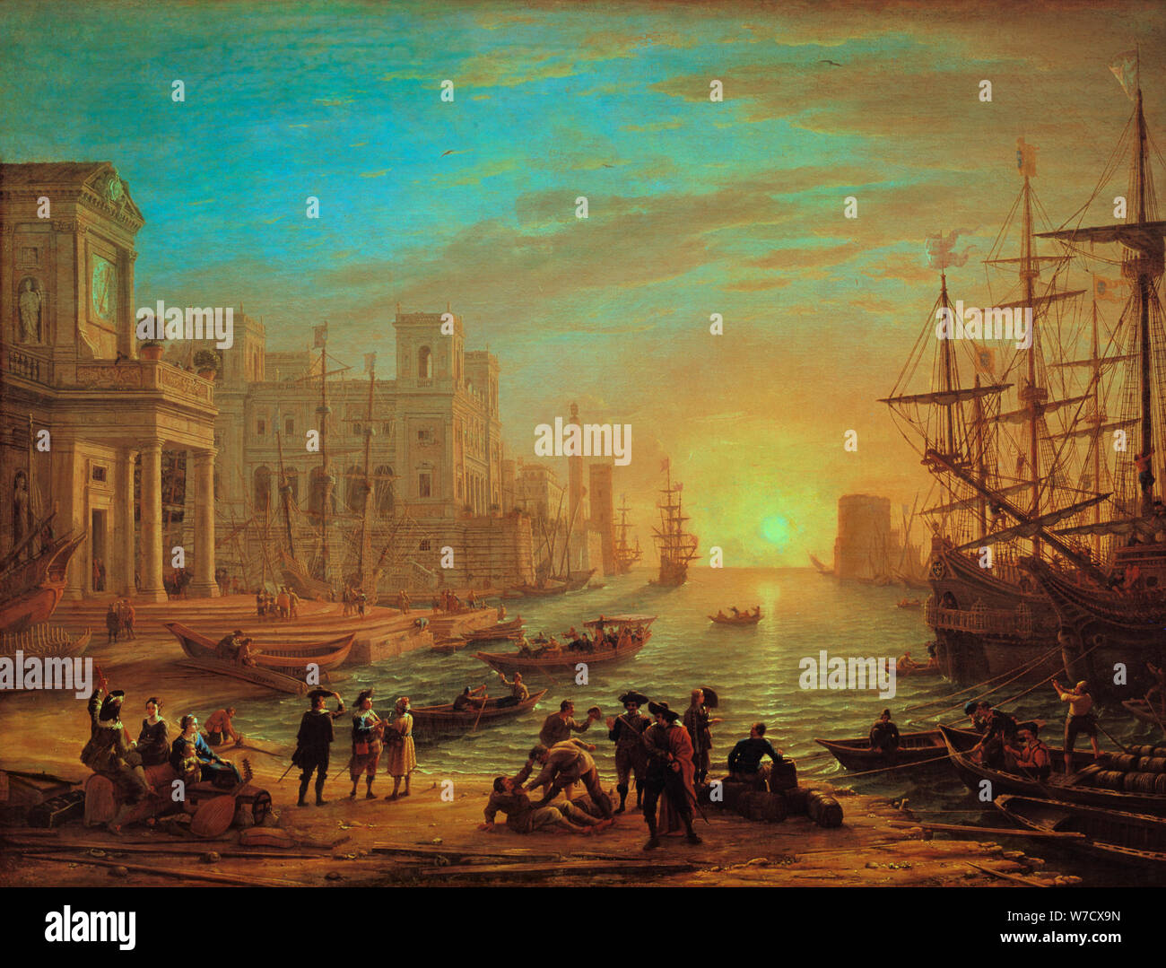Il Seaport al tramonto, 1639. Artista: Claude Lorrain Foto Stock