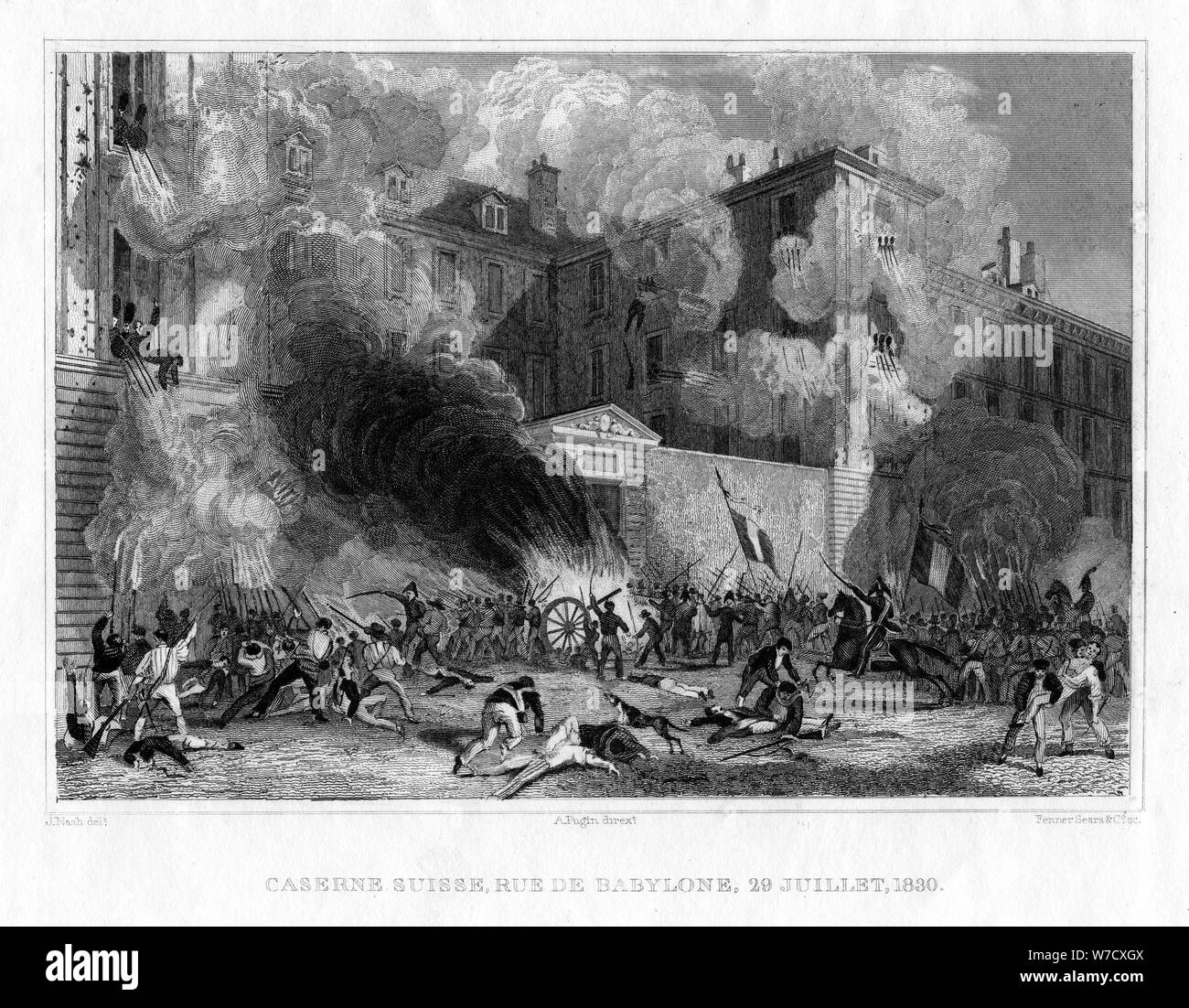 Swiss caserma, Rue de Babylone, Parigi, 29 luglio 1830, (1831). Artista: Fenner, Sears & Co Foto Stock