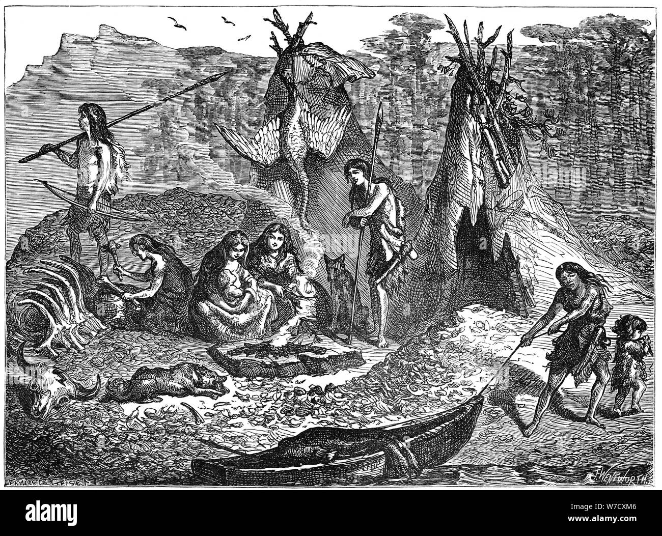 Tumulo di Shell Persone, 4000-2000 A.C. (c1880). Artista: sconosciuto Foto Stock