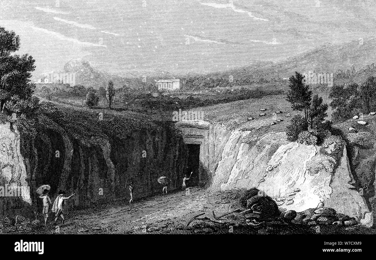 Scavo che conduce ai resti della città romana di Ercolano, Italia, 1815. Artista: sconosciuto Foto Stock