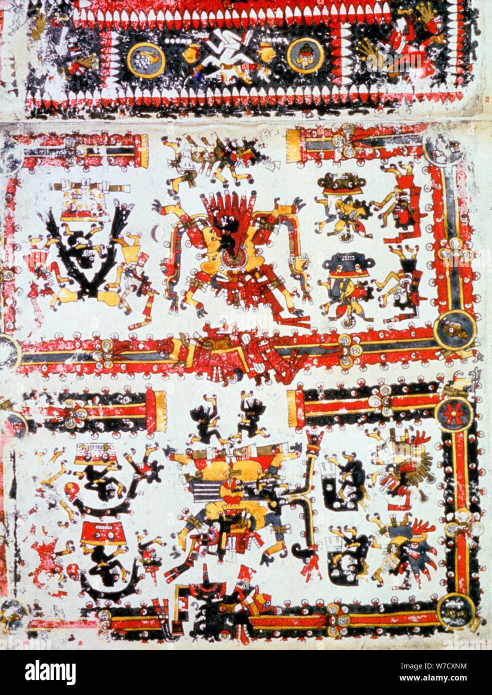 Codex Borgianus mostra affrontare divinità, Mixtec precolombiana, Messico, 12th del XVI secolo. Artista: sconosciuto Foto Stock