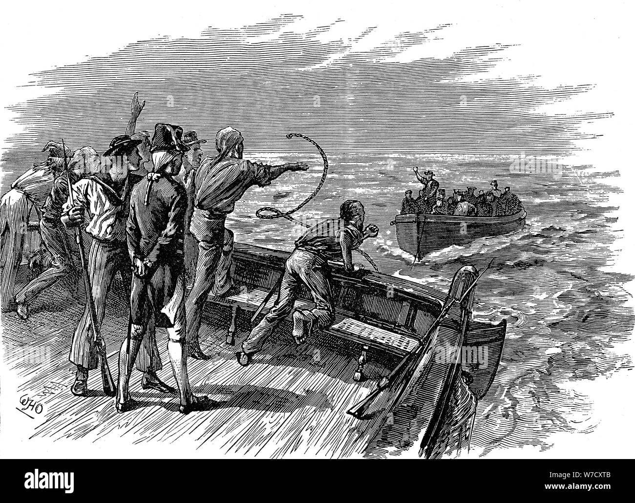 Ammutinamento di un equipaggio di "HMS Bounty", 28 aprile 1789. Artista: sconosciuto Foto Stock