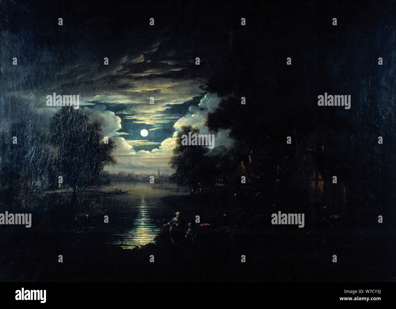 'Moon riflessa in un lago', del XVII secolo. Artista: Anon Foto Stock