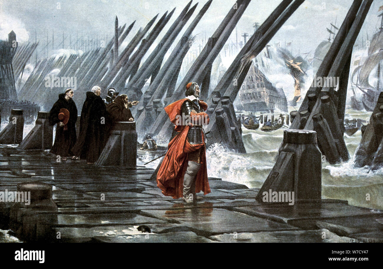 Il cardinale Richelieu all'Assedio di La Rochelle, 1628 (inizio del XX secolo). Artista: sconosciuto Foto Stock