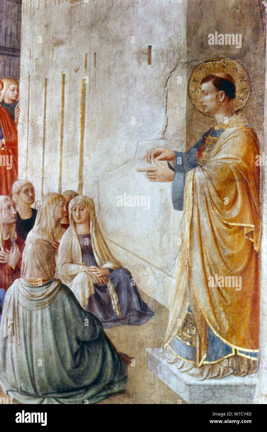 'St Stephen predicazione" (dettaglio), metà del XV secolo. Artista: Beato Angelico Foto Stock