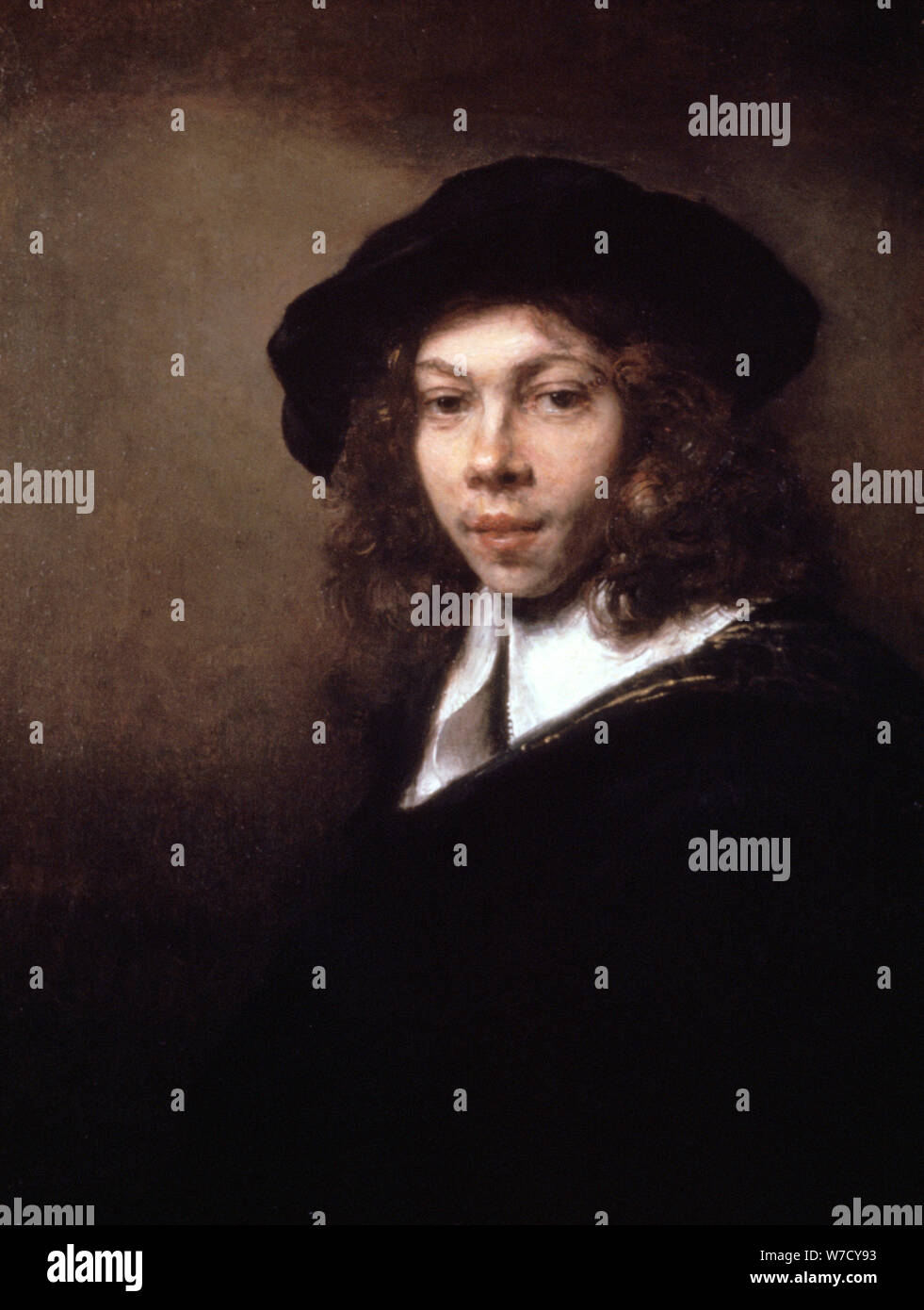 "Gioventù in un cappuccio nero", 1666. Artista: Harmensz Rembrandt van Rijn Foto Stock