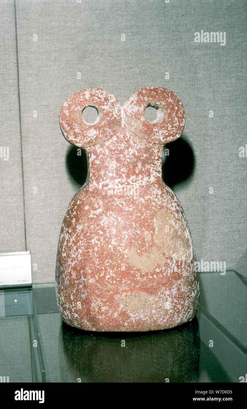Cotto rosso occhio idolo, Tell Brak, N.Siria, periodo calcolitico, 3300 -3000 BC. Artista: sconosciuto Foto Stock