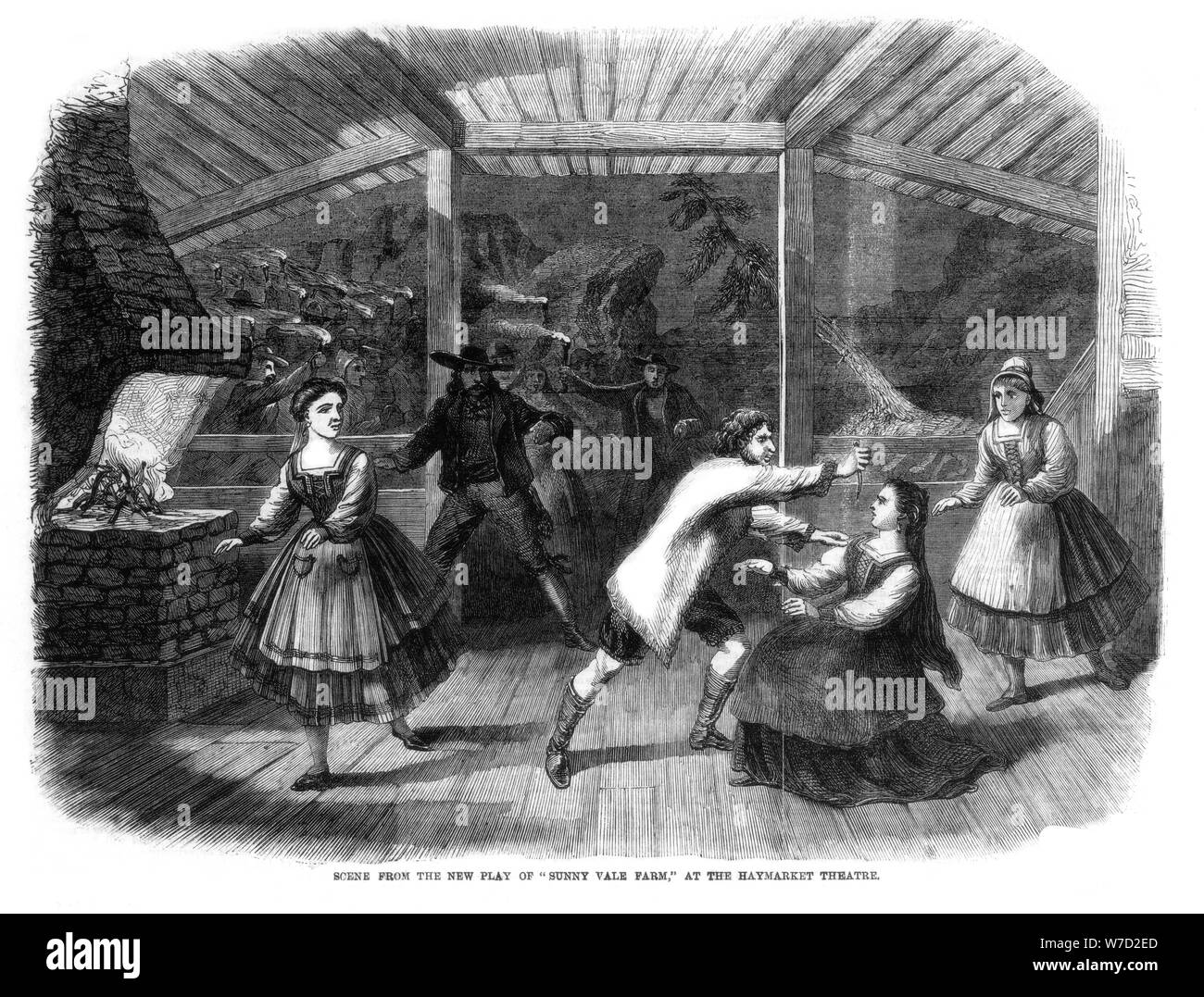 Scena da il gioco di Sunny Vale Farm, eseguita al Haymarket Theatre, Londra, 1864. Artista: sconosciuto Foto Stock