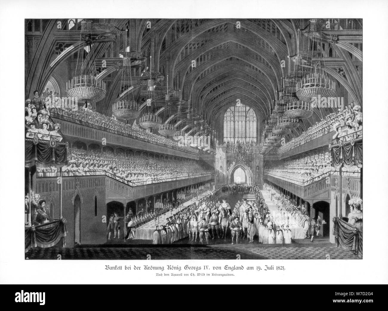 L incoronazione banchetto di George IV nella Westminster Hall di Londra, 19 luglio 1821 (1900). Artista: sconosciuto Foto Stock