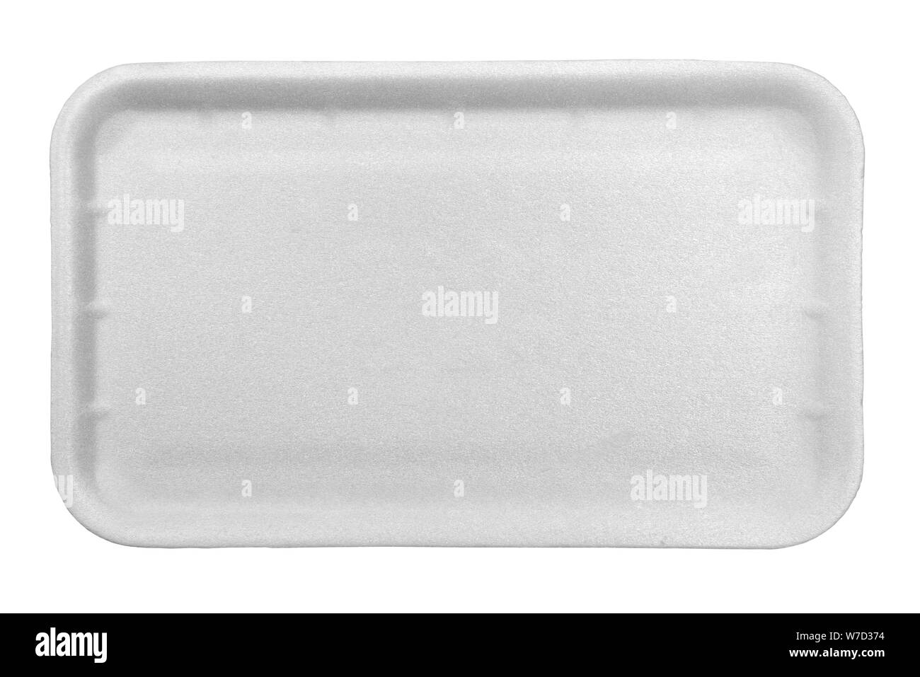 Styrofoam bianco vassoio per alimenti isolati su sfondo bianco. Foto Stock