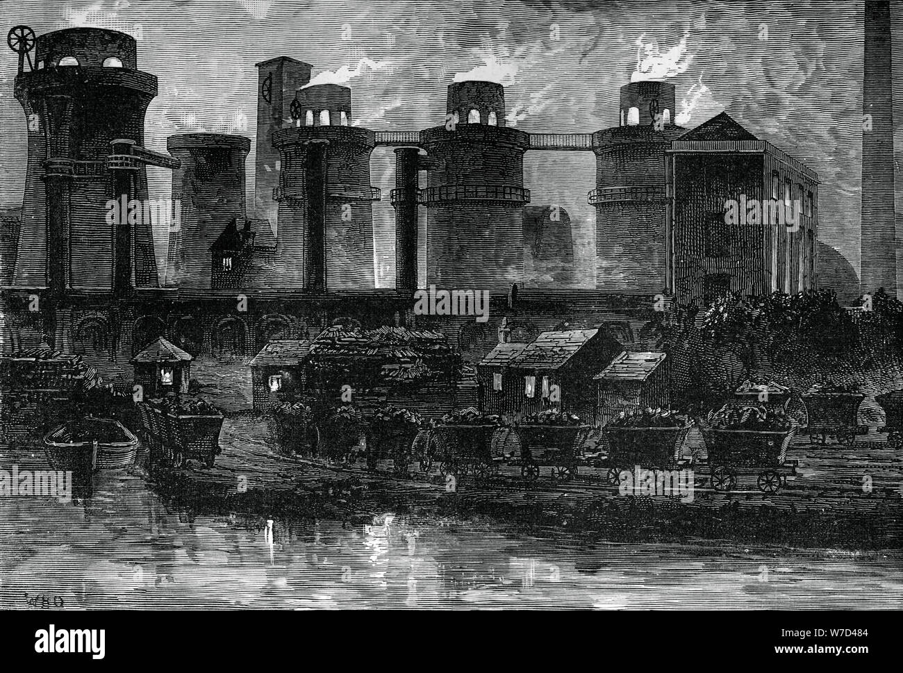 Gli altiforni a Summerlea di notte, c1880.Artista: WD Scott-Moncrieff Foto Stock