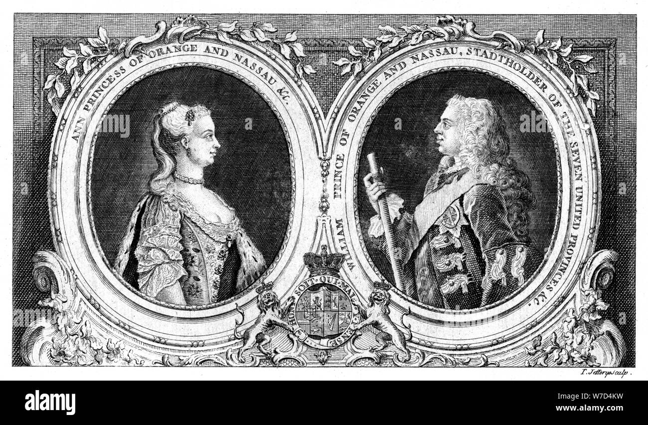 Ann, Principessa di Orange e Nassau e William, principe di Orange e Nassau, XVIII secolo.Artista: J Jeffreys Foto Stock