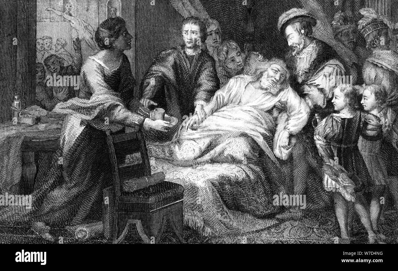 La morte di Leonardo de Vinci, 1519.Artista: Walker Foto Stock