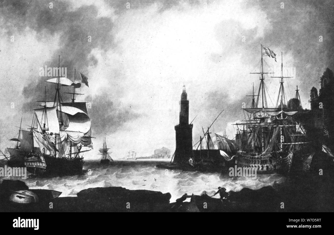 Arrivo di HMS "precursori". Artista: sconosciuto Foto Stock