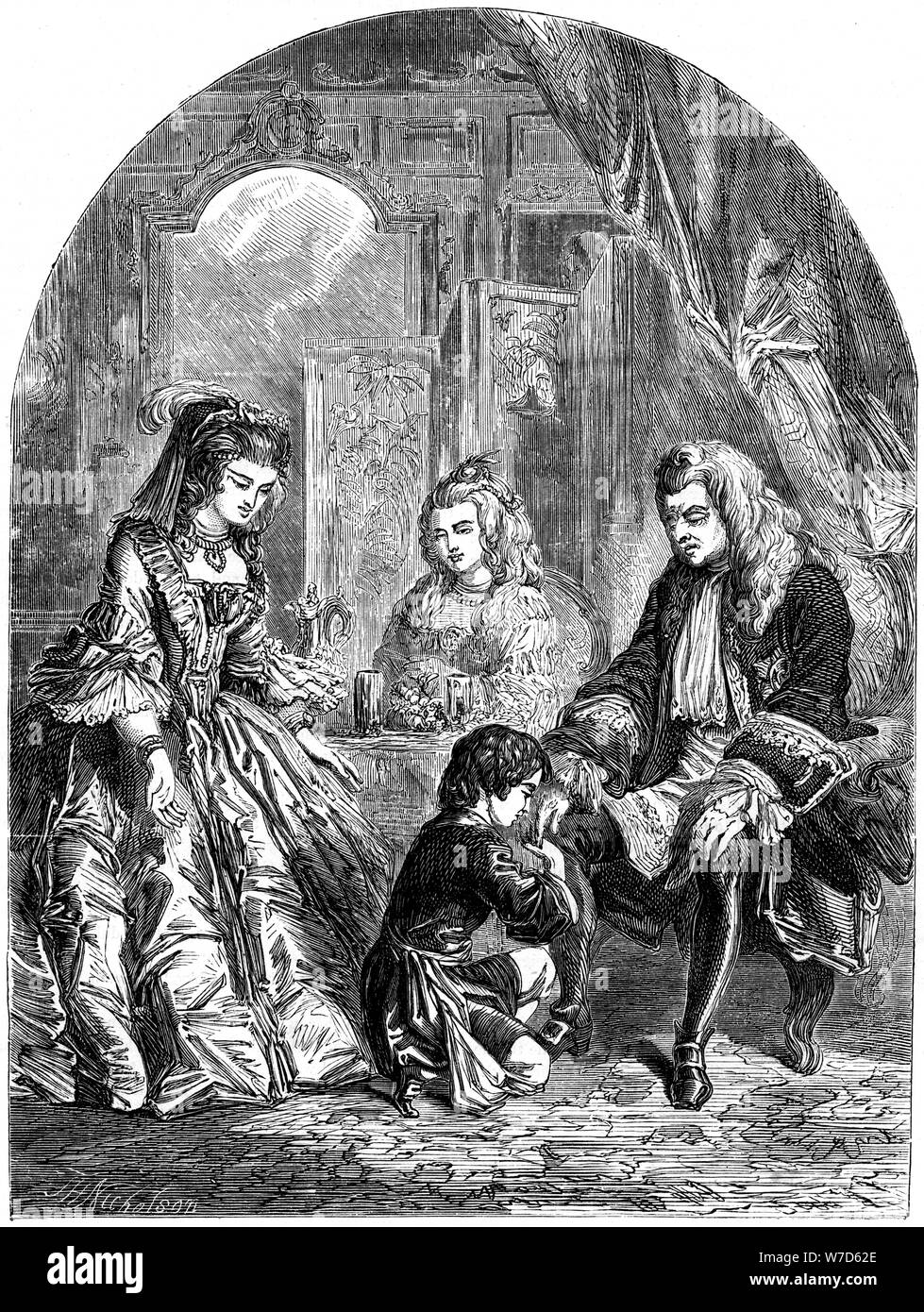 Horace Walpole la prima intervista con King George I.Artista: J Nicholson Foto Stock