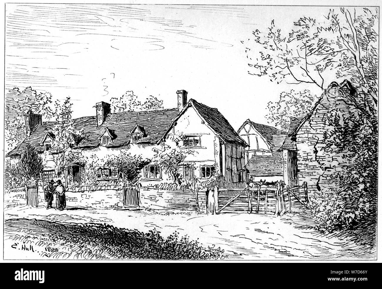 Mary Arden's cottage in Wilmcote, Warwickshire, 1885.Artista: Edward Hull Foto Stock