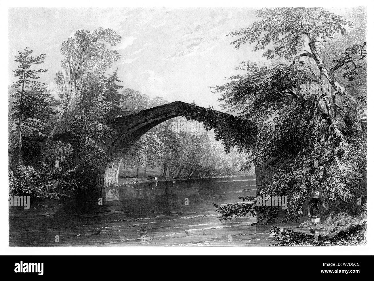 Il ponte di Doon, Ayrshire, 1838.Artista: GK Richards Foto Stock