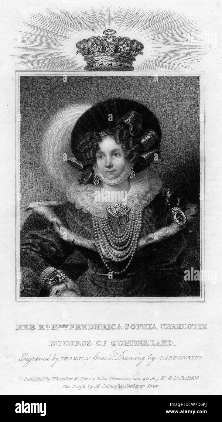 Frederica Sophia Charlotte, duchessa di Cumberland, 1830. Artista: sconosciuto Foto Stock
