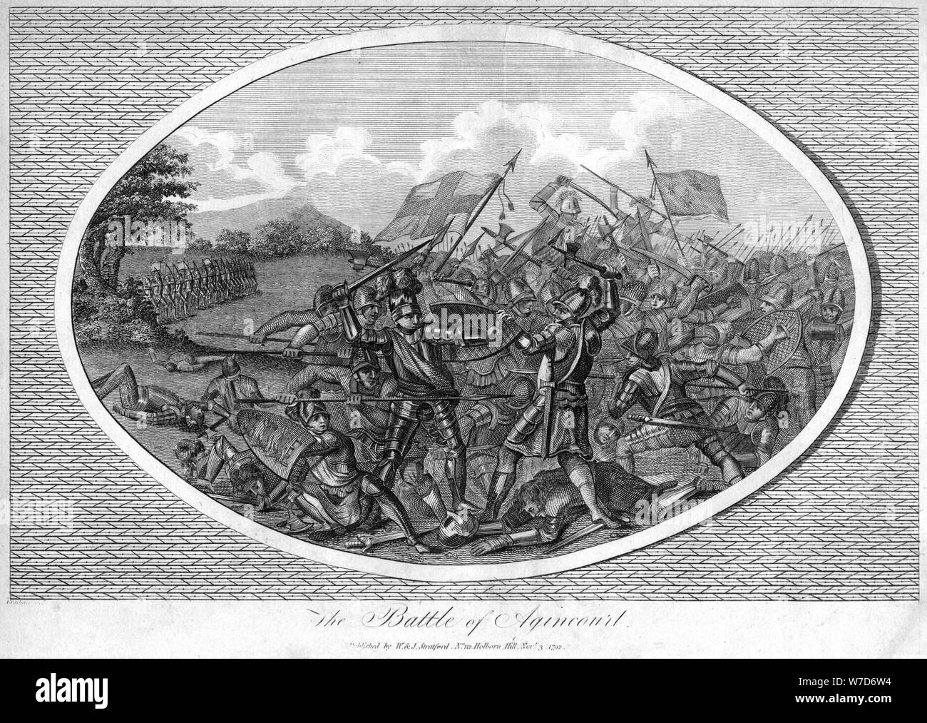 La battaglia di Agincourt, 1415, (1792). Artista: sconosciuto Foto Stock