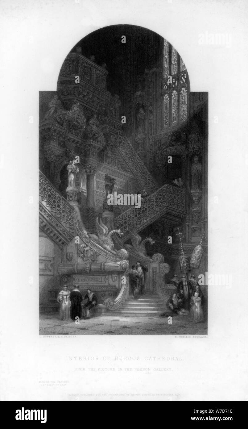 Interno della cattedrale di Burgos, XIX secolo.Artista: E Challis Foto Stock