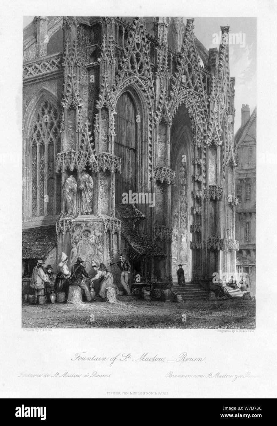 La fontana di San Maclou, Rouen, Francia, del xix secolo.Artista: S Bradshaw Foto Stock