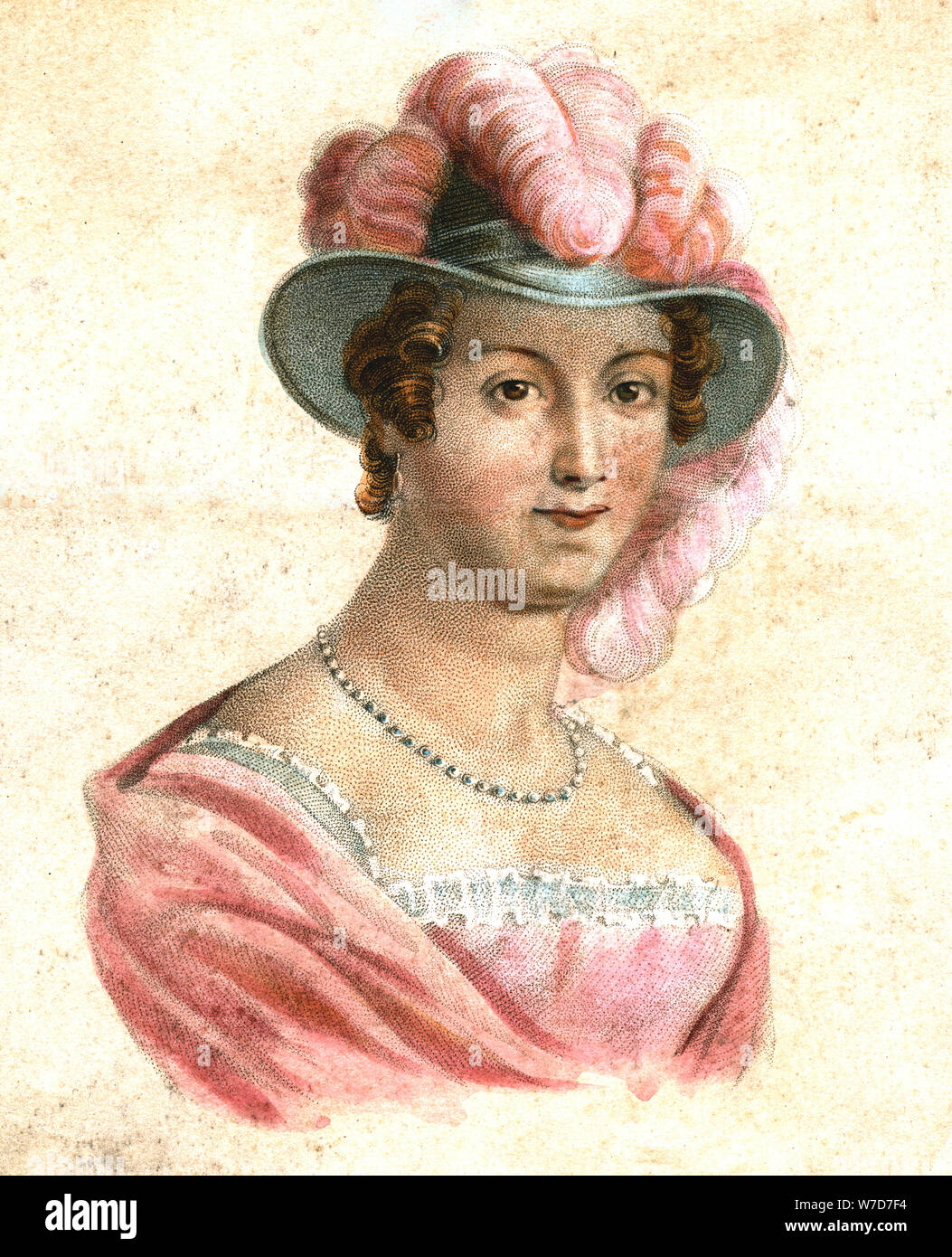 " Ritratto di una donna in un cappello piumato', c1750-1850. Artista: sconosciuto Foto Stock