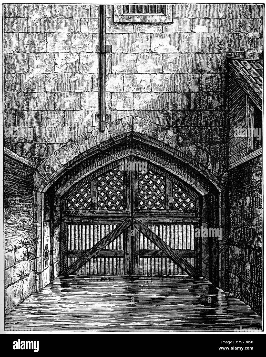 Traditori' Gate, Torre di Londra, 1801, (1893).Artista: Charles Tomkins Foto Stock