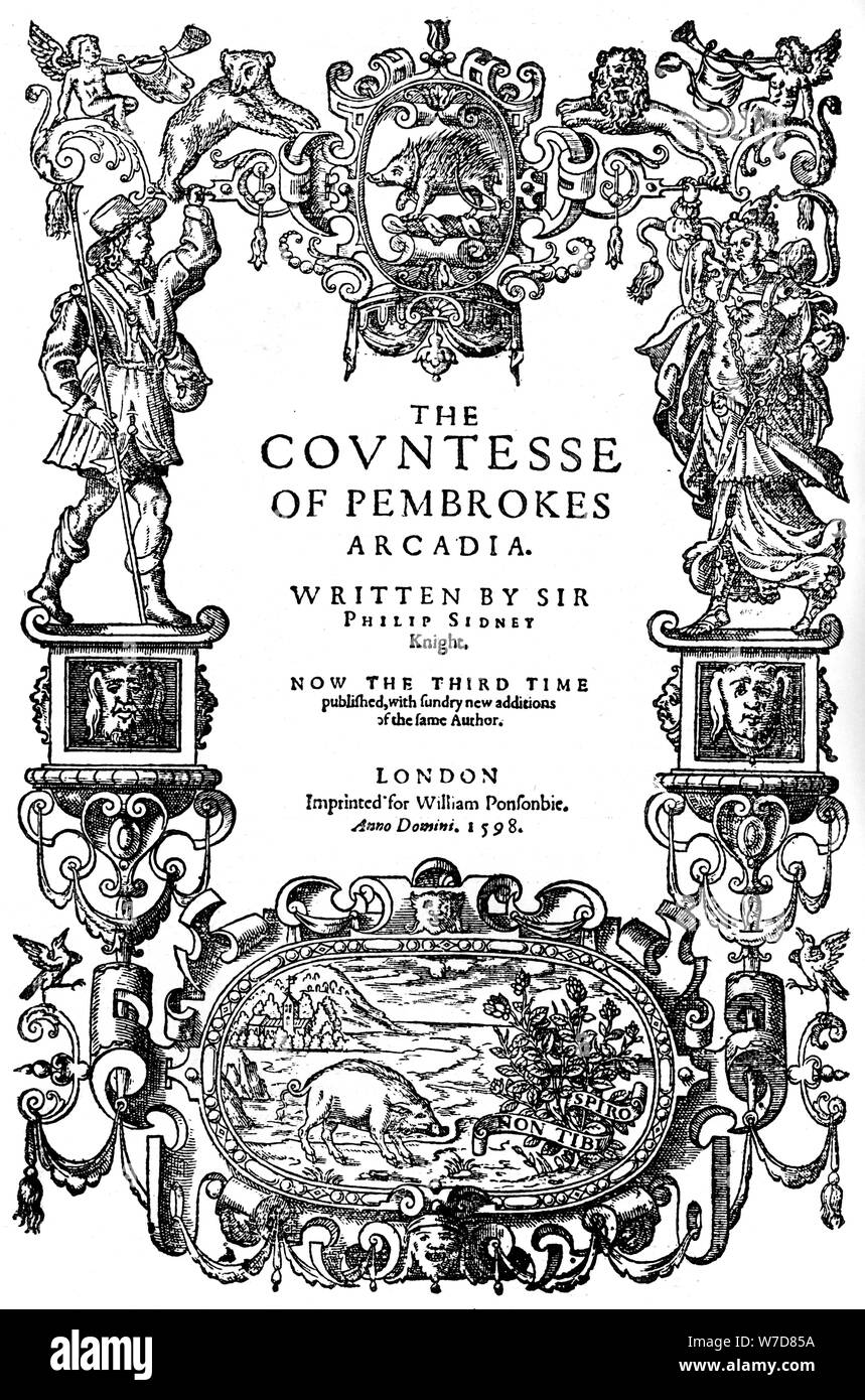 Pagina del titolo della contessa di Pembroke's Arcadia da Sir Philip Sidney, terza edizione, 1598 (1893). Artista: sconosciuto Foto Stock