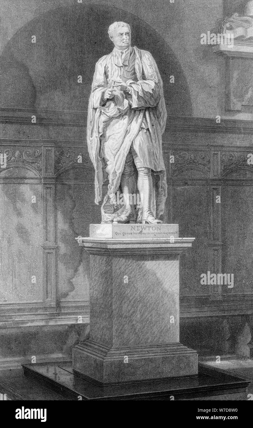 Statua di Sir Isaac Newton, inglese matematico, astronomo e fisico del XIX secolo.Artista: John Le Keux Foto Stock