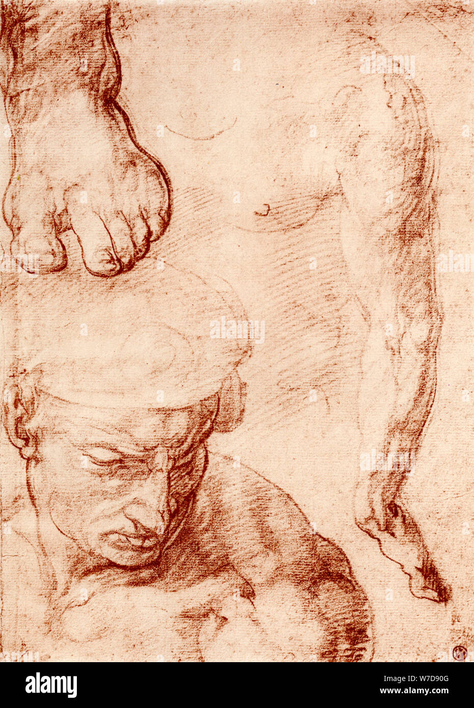 Studi per la figura del cross-bearer in ultima sentenza, Cappella Sistina, Roma, 1913. Artista: Michelangelo Caravaggio Foto Stock