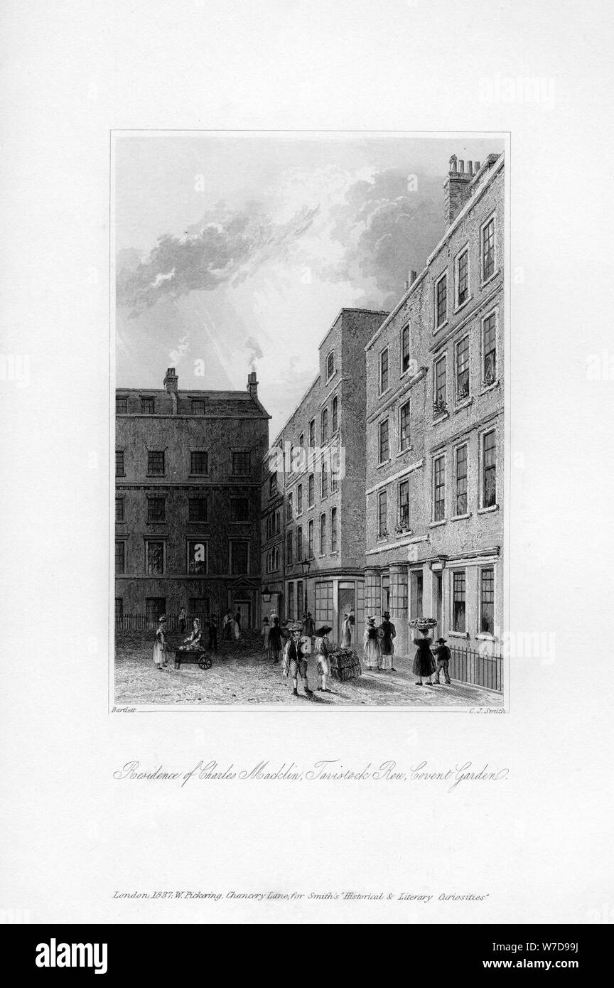 Esterno dell'ultima residenza di Charles Macklin, Tavistock fila, Covent Garden, 1840.Artista: C J Smith Foto Stock