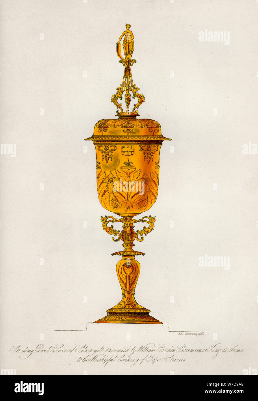 Ciotola permanente e la copertura di argento dorato, 1840. Artista: Robert Blemmell Schnebbelie Foto Stock