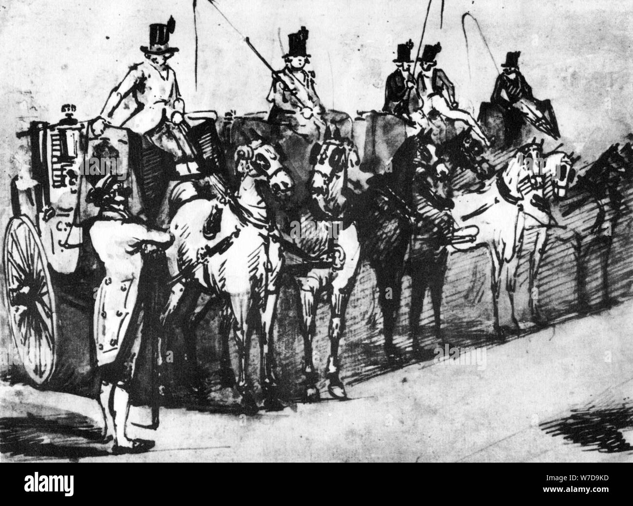 "I carrelli in attesa", secolo XIX, (1930). Artista: Constantin Guys Foto Stock