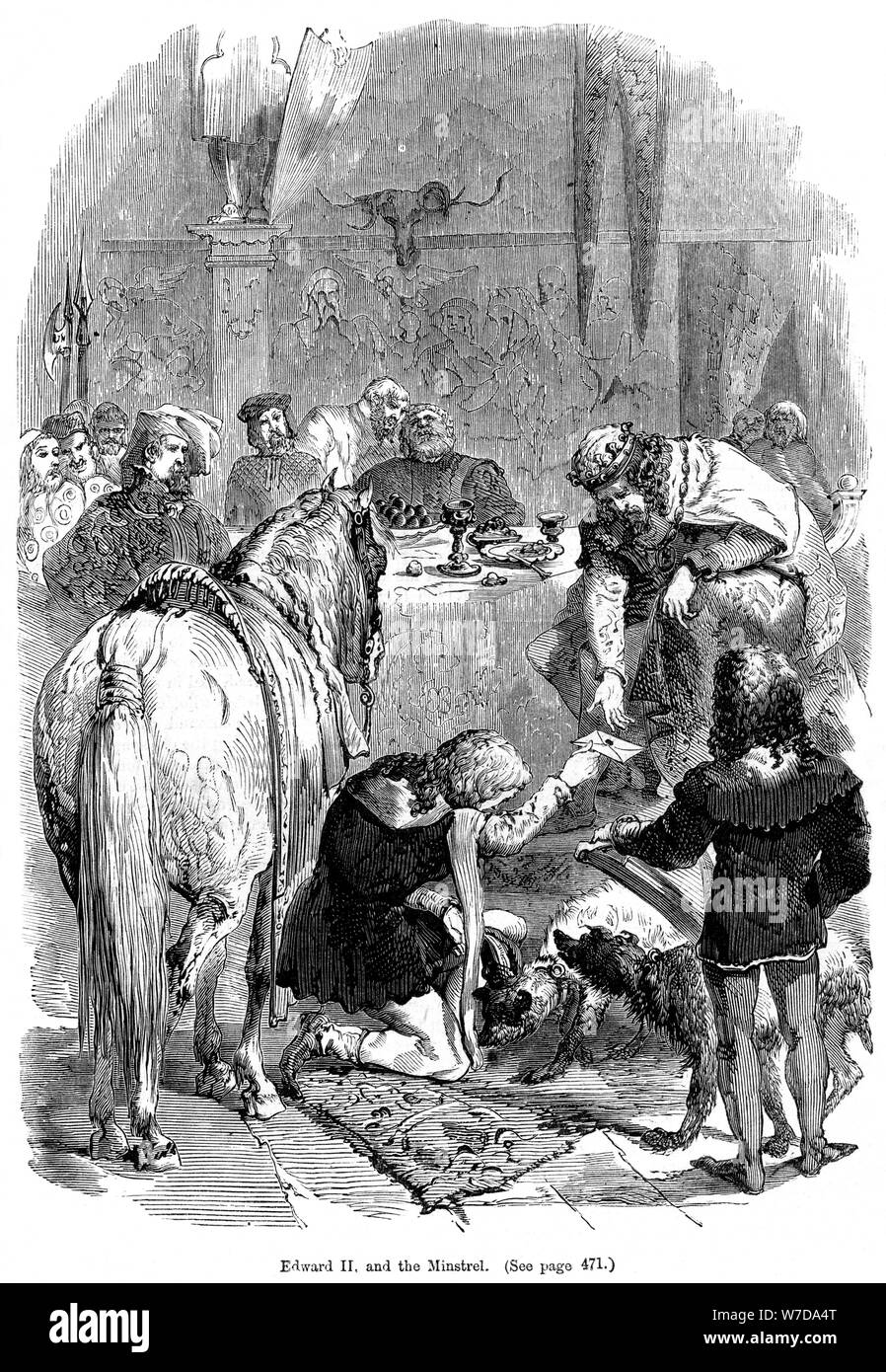 Edward II e il menestrello. Artista: sconosciuto Foto Stock