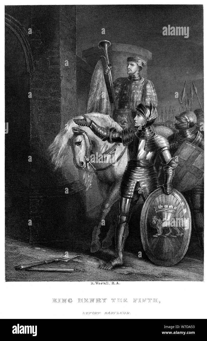 Il re Enrico V (1387-14220), prima di Harfleur, XIX secolo.Artista: Richard Westall Foto Stock