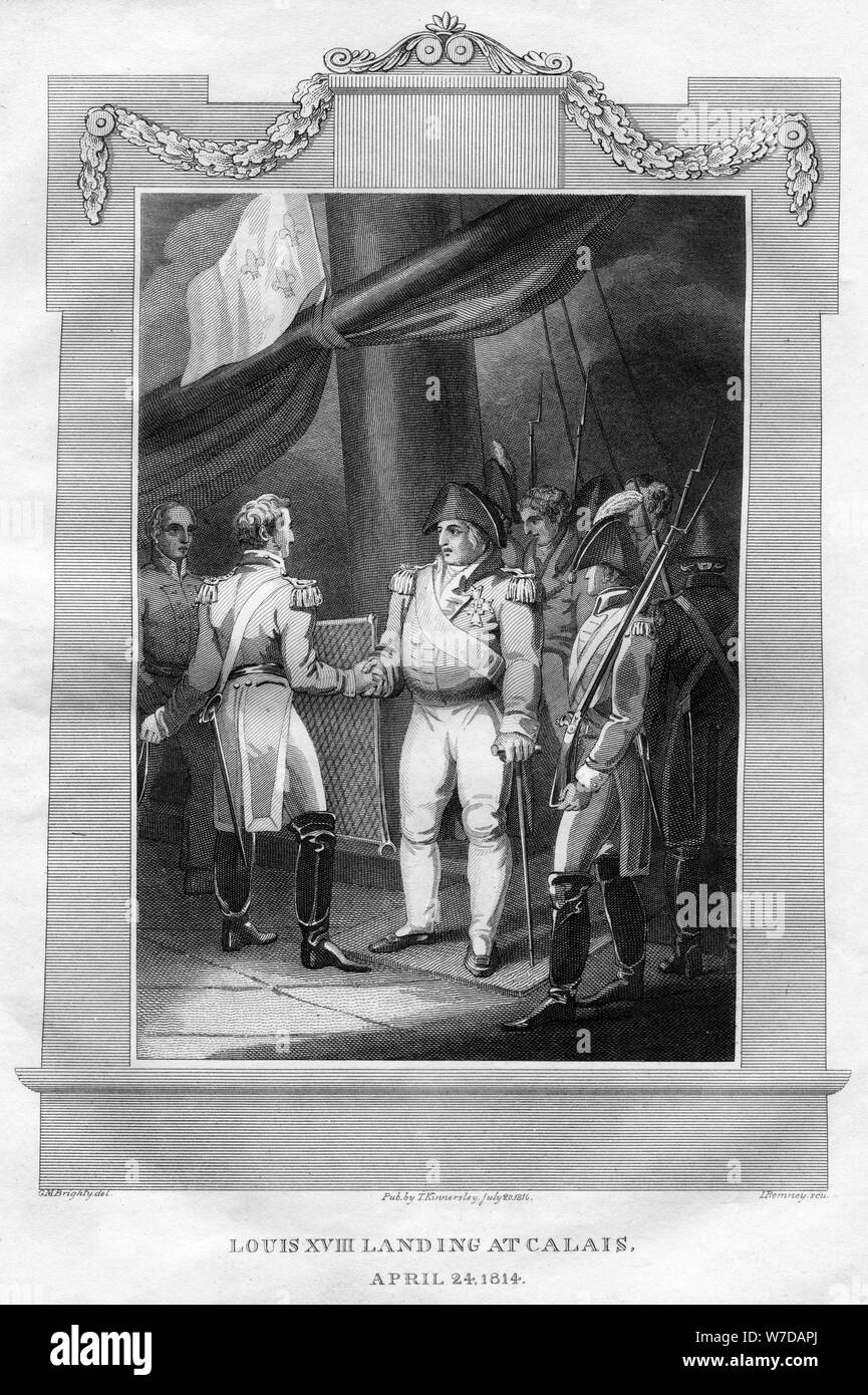 Il re Luigi XVIII di Francia (1755-1824) in atterraggio a Calais, 24 aprile 1814 (1816).Artista: ho Romney Foto Stock