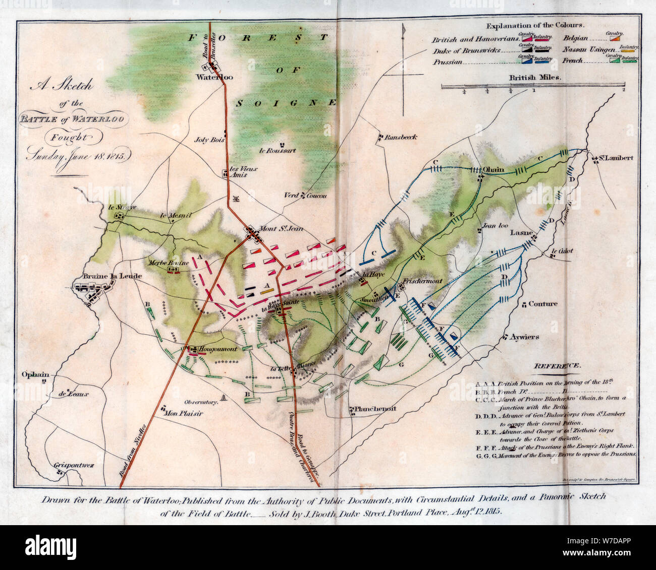 La battaglia di Waterloo, 1815 (1816).Artista: J Booth Foto Stock