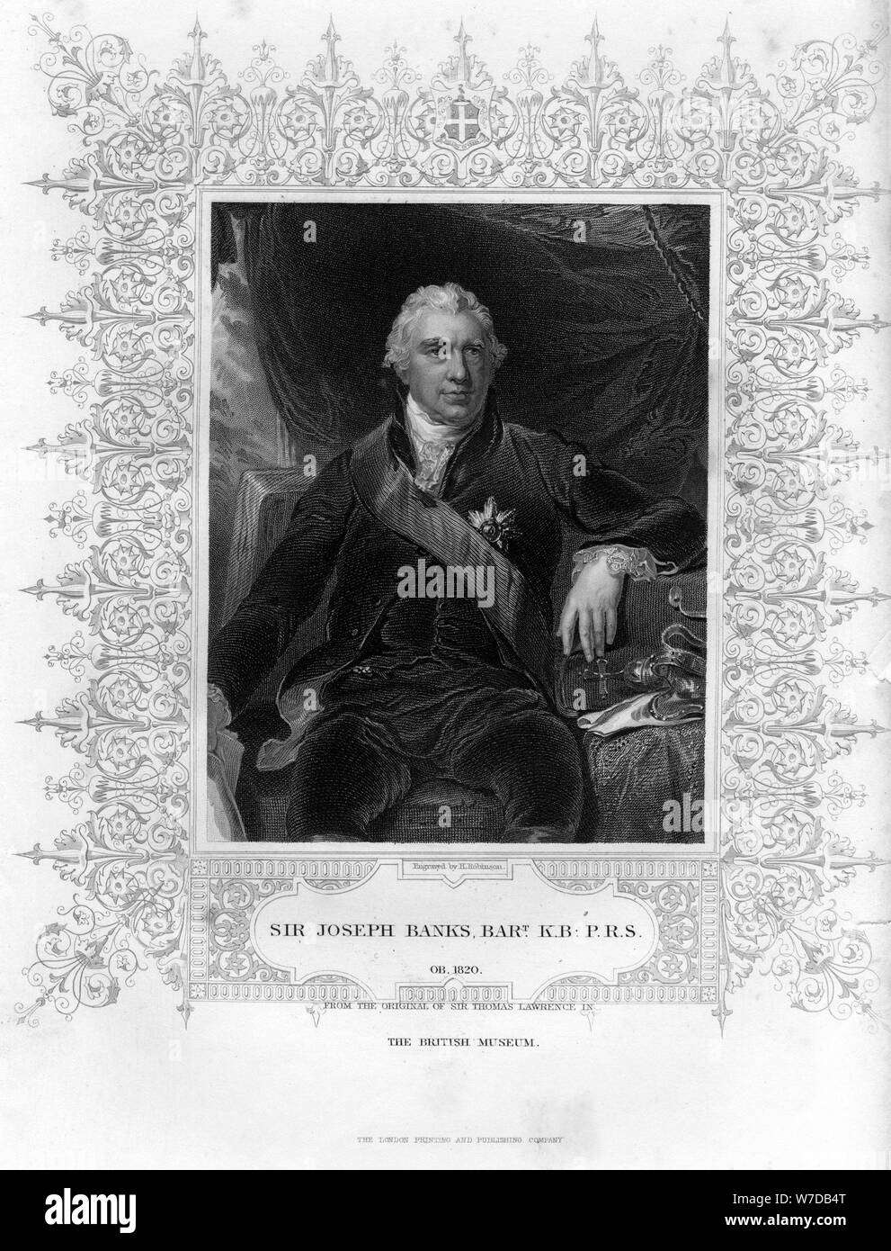 Sir Joseph Banks (1743-1820), naturalista inglese, botanico e scienza patrono del XIX secolo.Artista: H Robinson Foto Stock