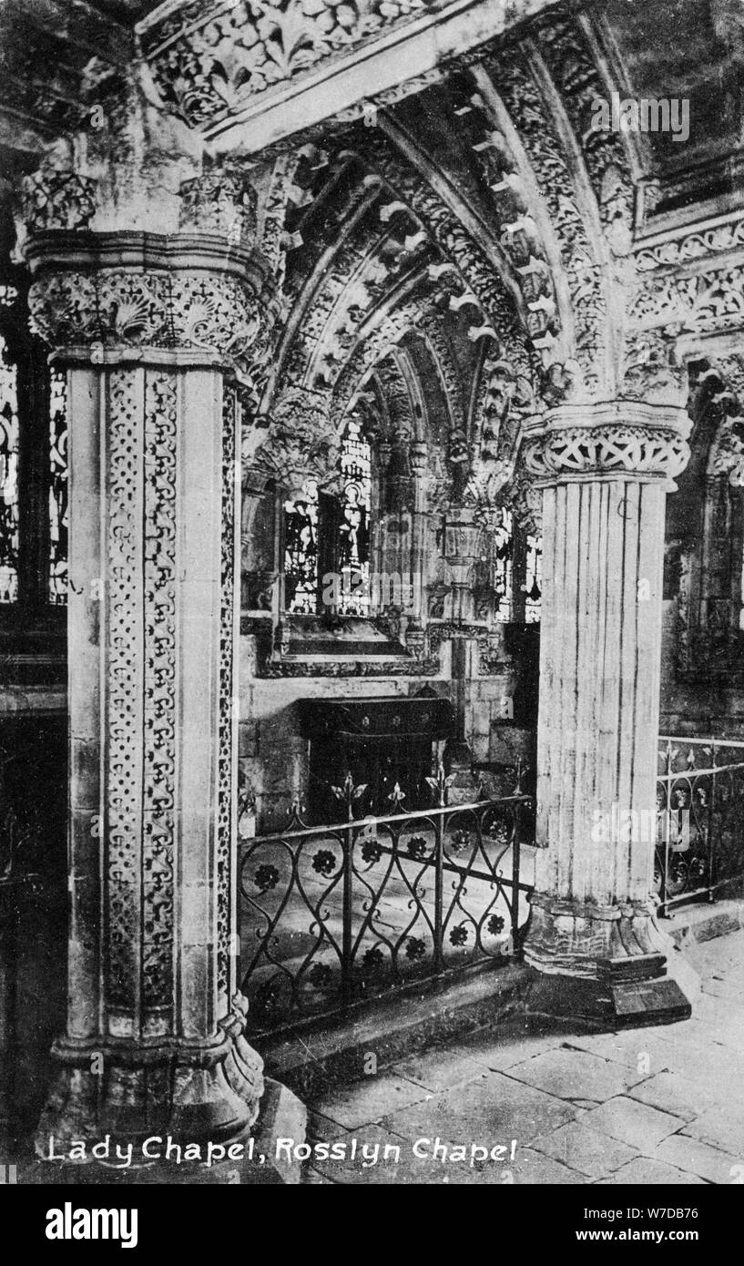 Cappella dedicata alla Vergine, Cappella di Rosslyn Midlothian, Scozia, xx secolo. Artista: sconosciuto Foto Stock